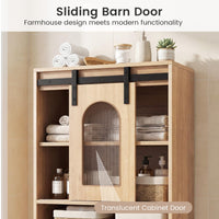 Farmhouse Bathroom Floor Cabinet with Sliding Barn Door and Shelves