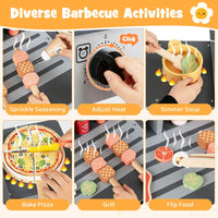 Wooden Kids Barbecue Grill Playset Kids Toy Grill with Abundant Grilling Tools and Play Foods