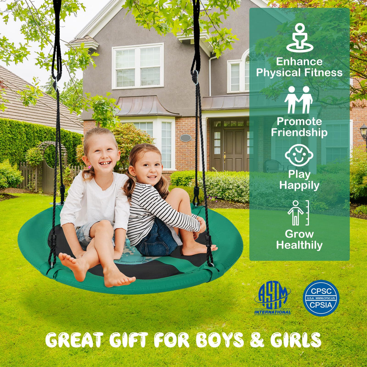 100cm Saucer Tree Swing with Adjustable Ropes and Carabiners for Kids