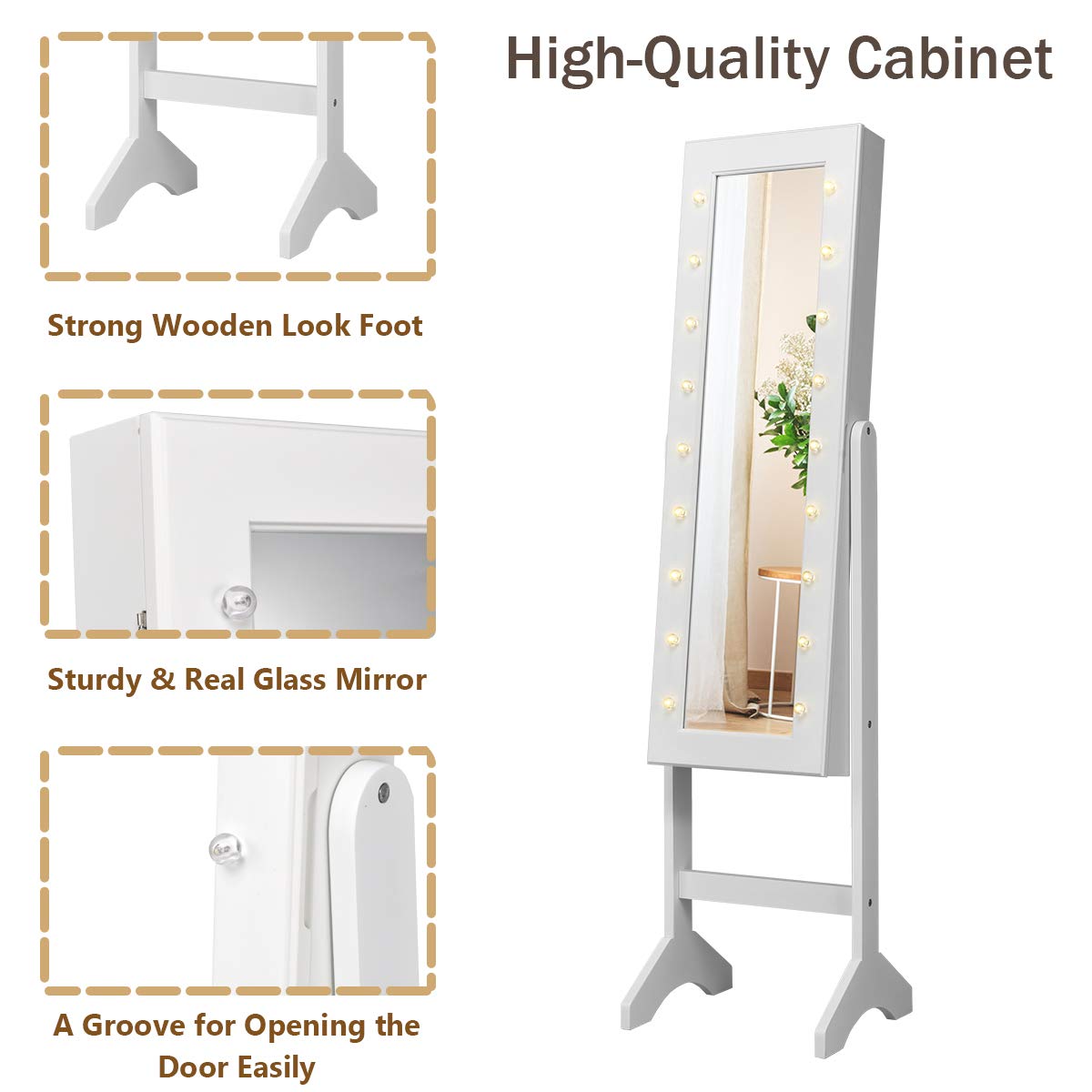 Giantex Jewelry Armoire w/Standing Full-Length Mirror, Large Storage Mirrored Jewelry Cabinet