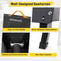 2-Pack Folding Sawhorses, Heavy-Duty Metal Saw Horses w/ 2 x 4 Supporting Arms