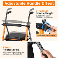 Folding Lightweight Rollator Walker with Backrest and Adjustable Height 136 KG Capacity