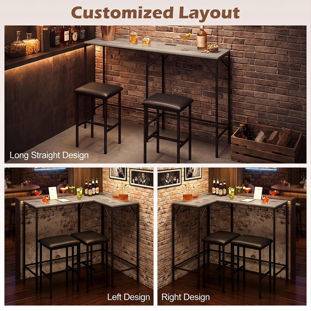 Giantex 3-Piece Bar Table & Chair Set, Convertible L-Shaped Table