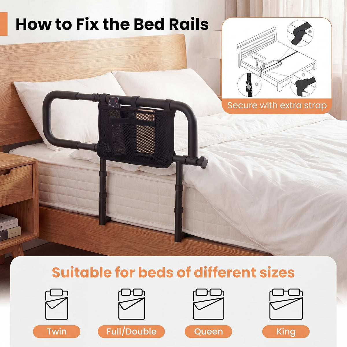 Foldable Bed Rail for Seniors, Bed Rail for Elderly Adults Safety