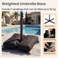 2.8M Patio Umbrella with Weighted Base Sandbags and Push Button Tilt for Garden