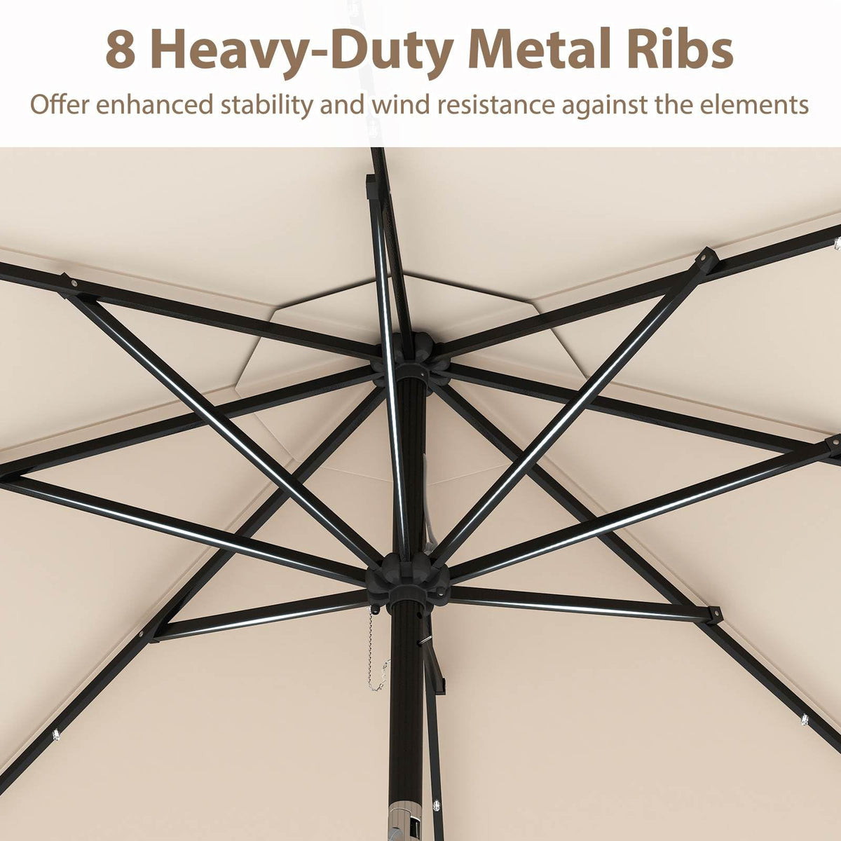 3m Solar Patio Umbrella with 24 LED Lights Vented Top and Ruffles