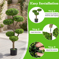 45" Artificial Sesame Leaf Topiary Tree, Indoor Outdoor 6 Balls Fake Plants