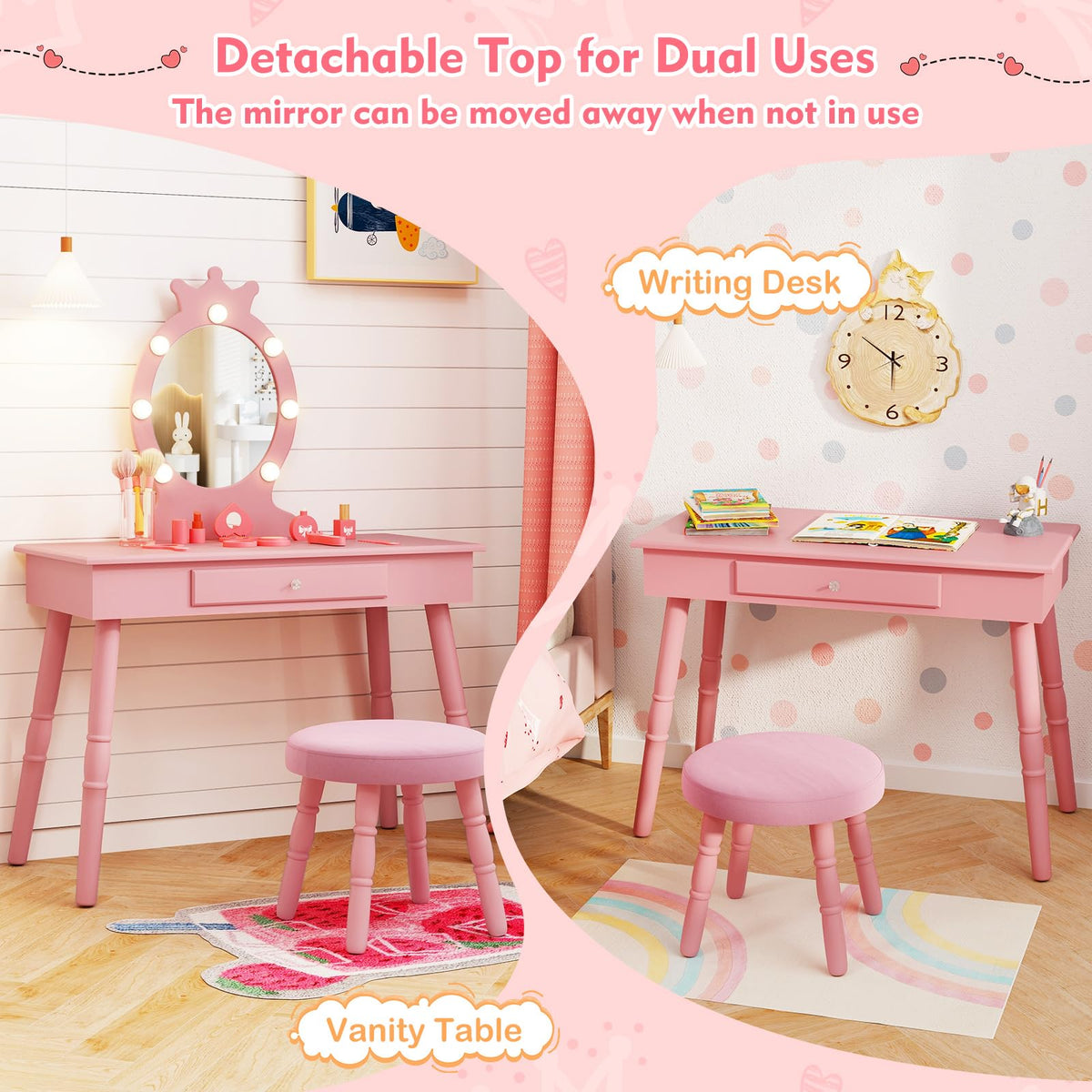 Kids Vanity Set with LED Lighted Mirror & Stool