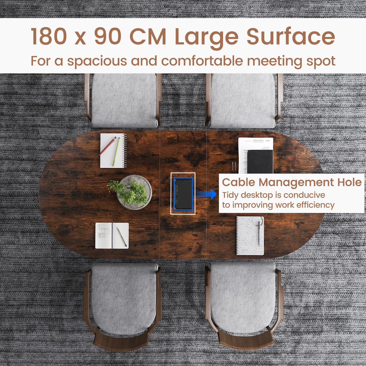 180cm Conference Table, Large Oval Meeting Table for 10 People