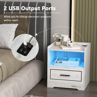 Giantex LED Nightstand, Smart Bedside Table with 2 USB Ports, Open Shelf & Drawer