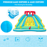 Inflatable Water Slide, 452 x 365 x 233CM Giant Water Park for Kids w/Double Long Slides, Climbing Wall(with 680W Blower)