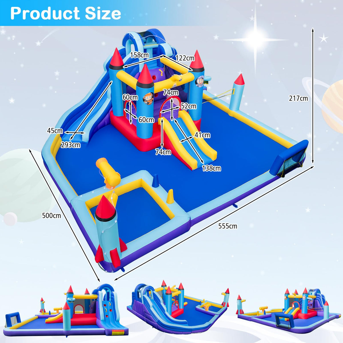 Inflatable Water Slide Park, Kids Inflatable Jumping Castle w/2 Slides w/ 850W Blower