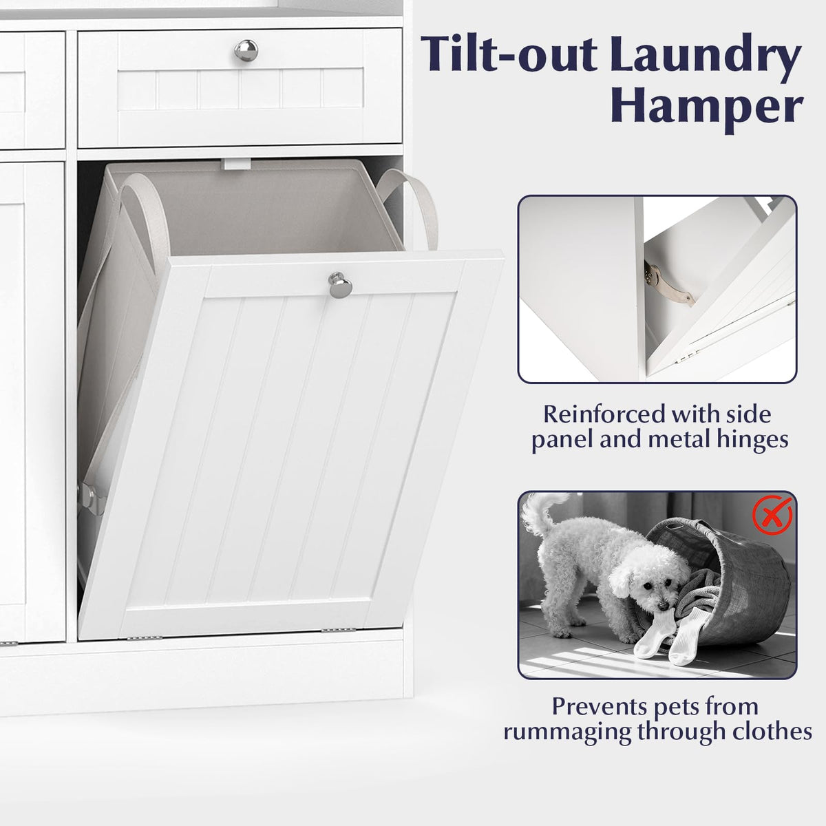 Tilt-Out Laundry Hamper Cabinet Freestanding Bathroom Storage Cabinet with 1/2 Shelf