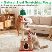 Christmas Cat Tree, 132 cm Multi-Level Cat Tower with Cat Condo