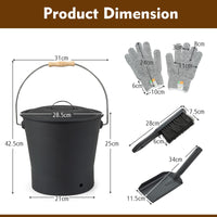 Fireplace Ash Can with Handle Gloves and Tools for Wood Burning Stoves