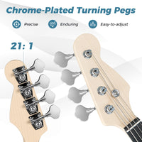 4 Strings Full Size Bass Guitar Kit with Double Pickups and Open-gear Tuning