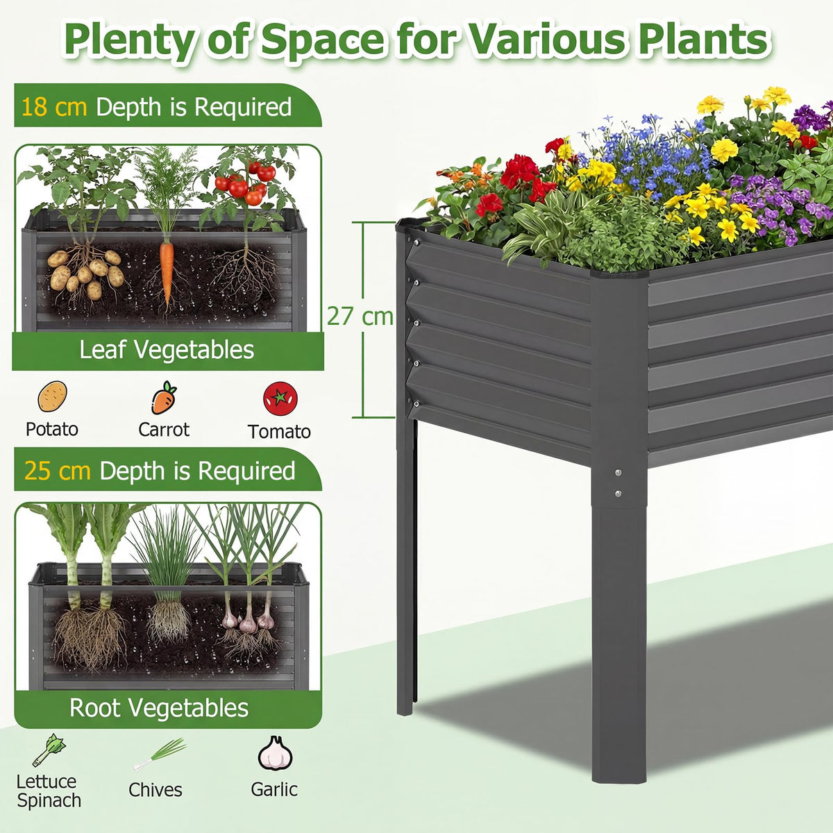 Galvanized Raised Garden Bed with Legs, Metal Elevated Planter Box for Gardening Vegetables, Flowers