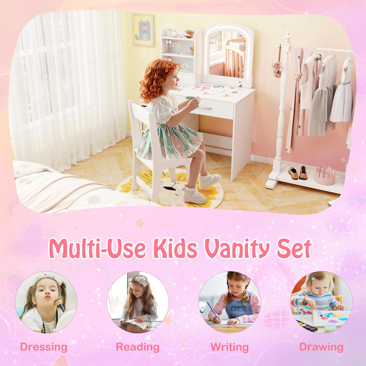 Kids Vanity Set with 2 Color Lighted Mirror