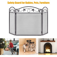 Giantex 3-Panel Fireplace Screen Pet Safety Fence Folding Spark Fire Guard Steel