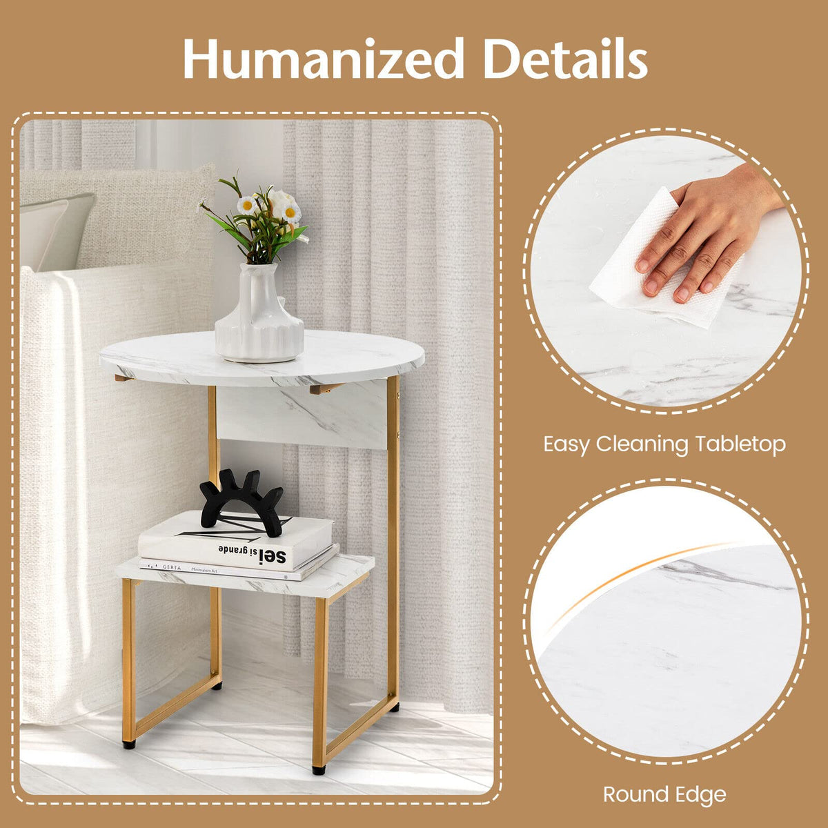 Giantex G-Shaped Side Table with Storage, 2-Tier End Table for Small Space White