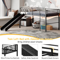 Giantex Metal Loft Bed with Slide, Heavy-Duty Steel Slats Support Loft Bed with Integrated Ladder & Full-Length Guardrails
