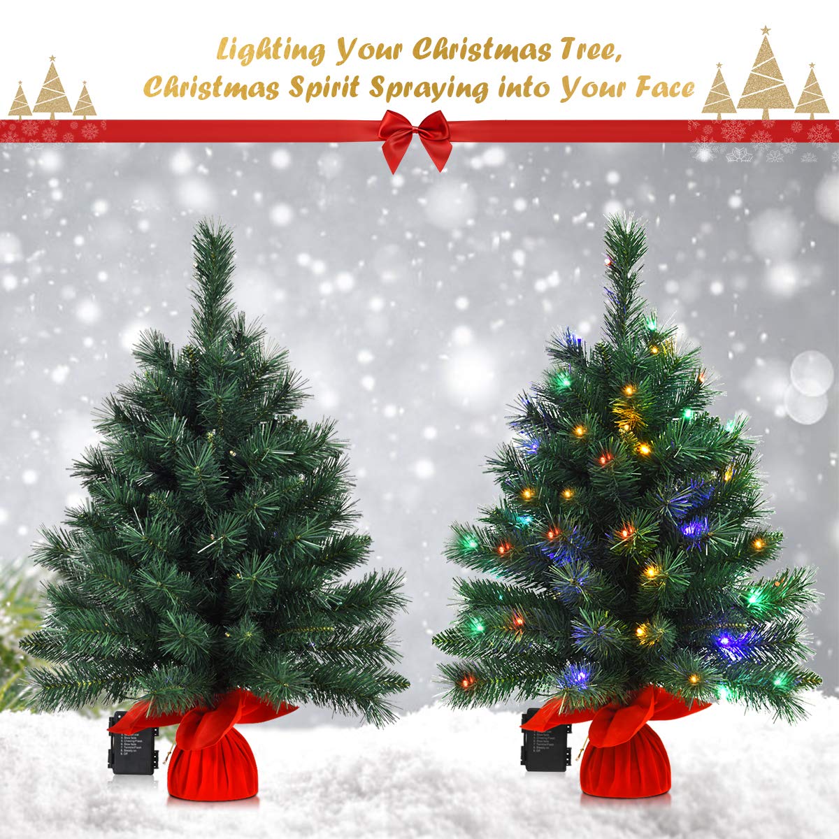 66cm Pre-Lit Tabletop Christmas Tree with 8 Flash Modes for Home Party
