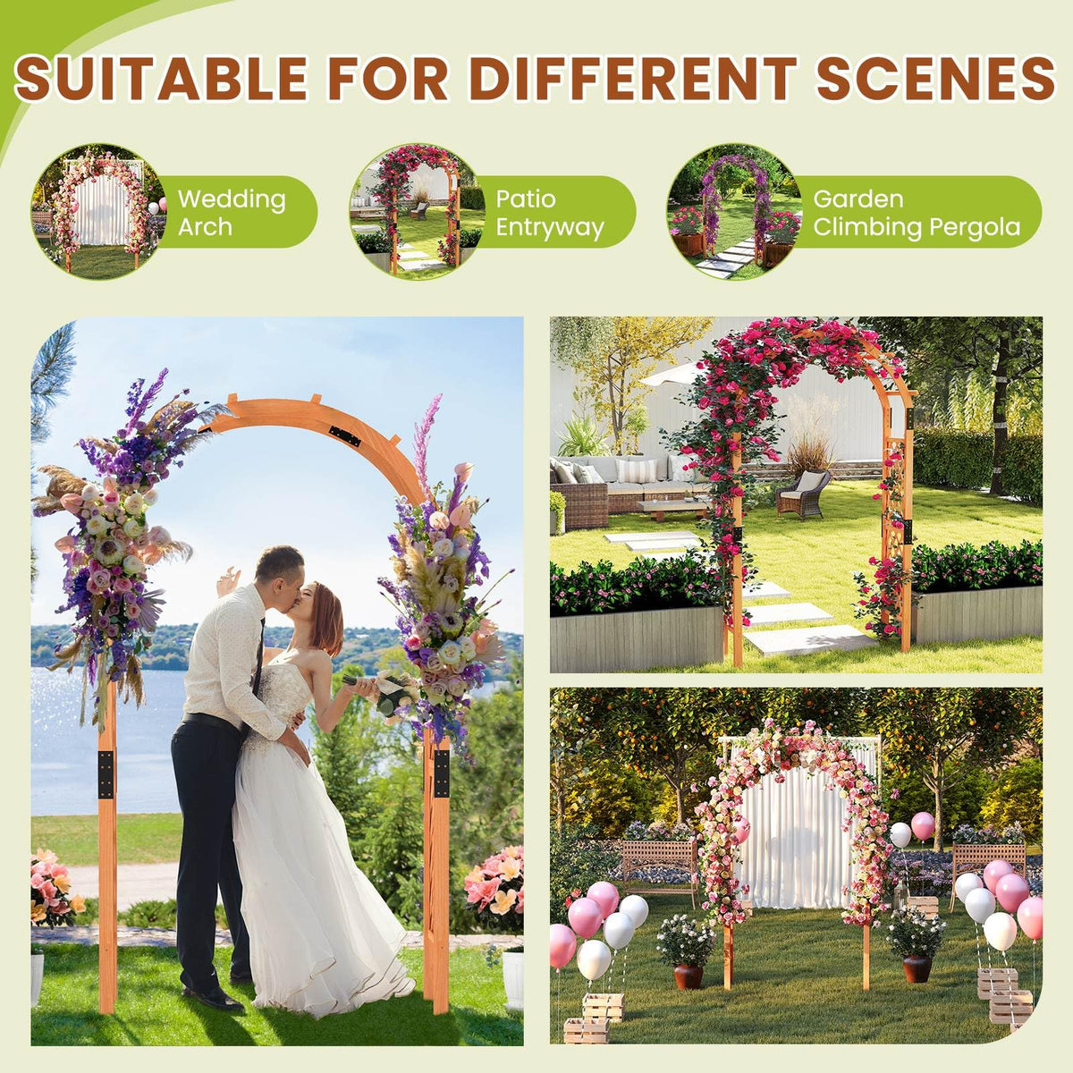 235 cm Garden Arch Wooden Arbor for Climbing Plants
