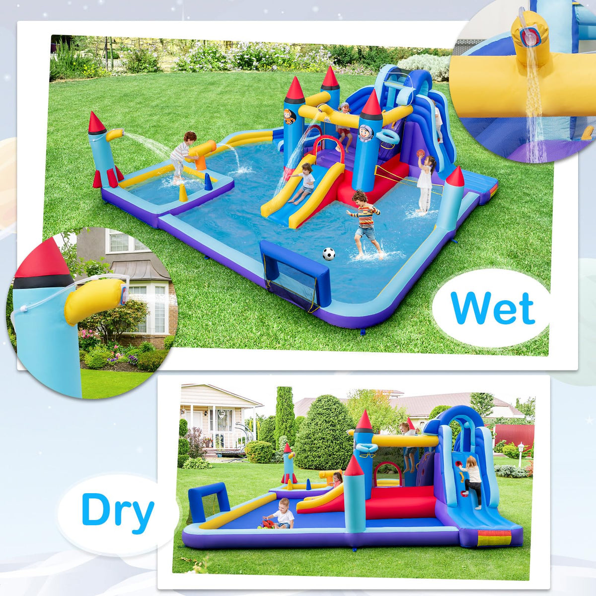 Kids Inflatable Jumping Castle w/2 Slides, Splash Pool, Jumping Area