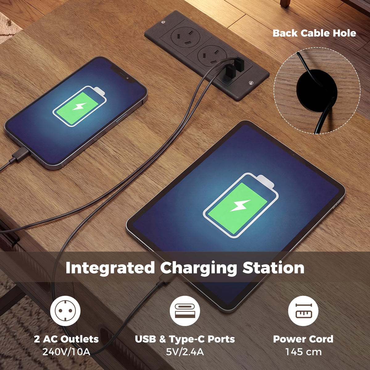 Console Table with LED Lights and Charging Station for Living Room and Hallway