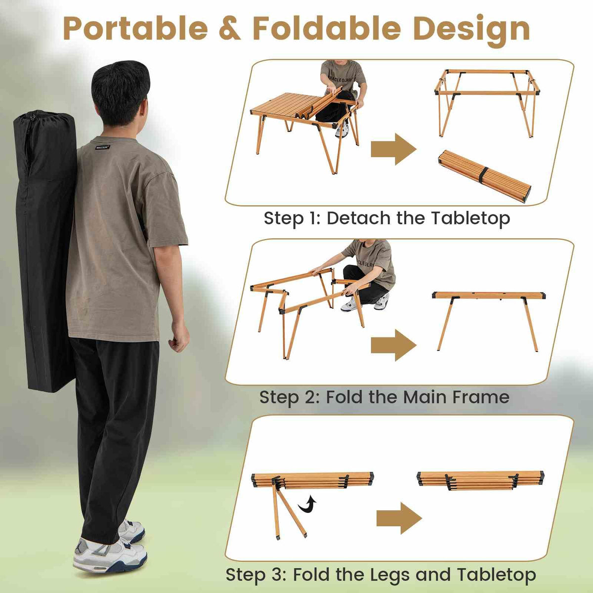 Folding Camping Table with Storage Bag and Waterproof Desktop