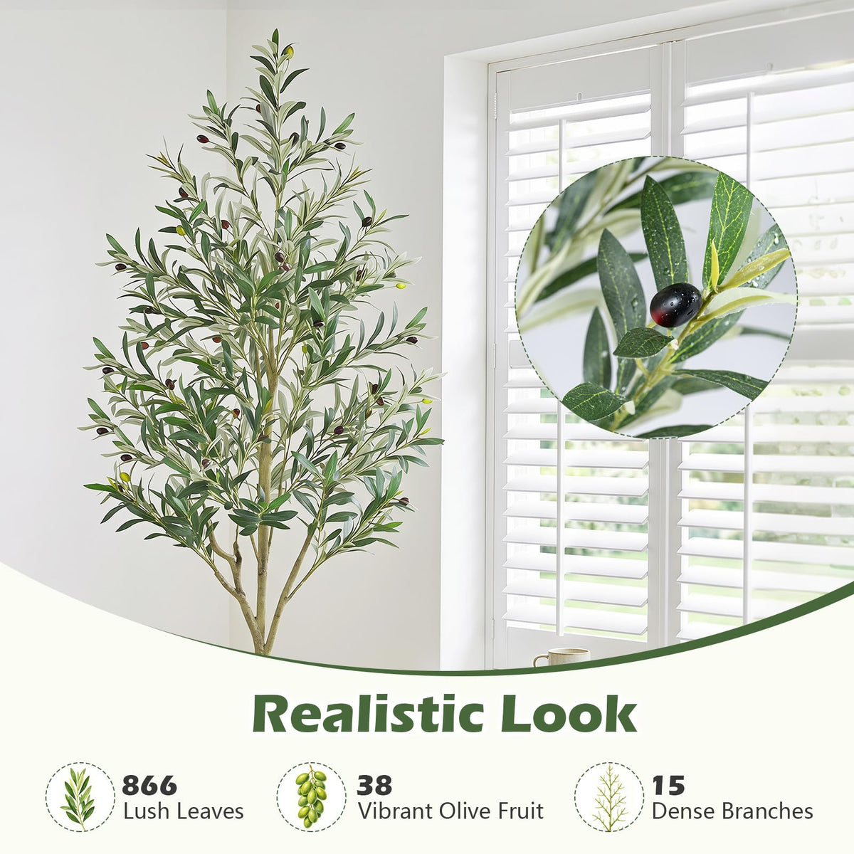 Giantex 190 cm Artificial Olive Tree with Life-Like Fruit & Leaves
