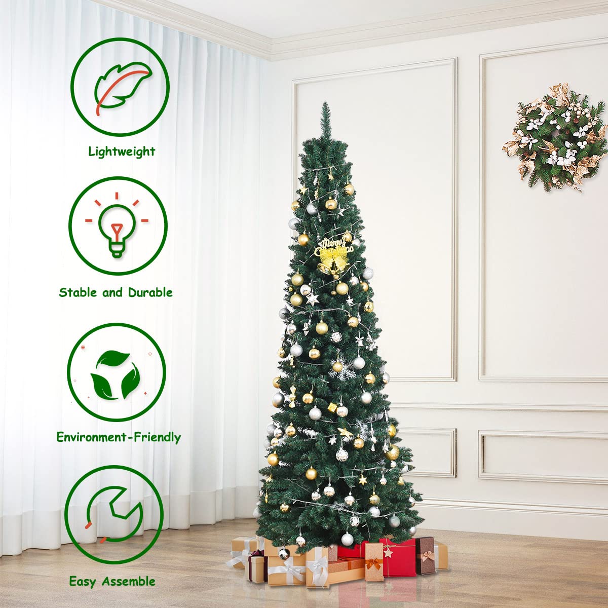 2.1M Christmas Tree, Fir Pencil Artificial Tree