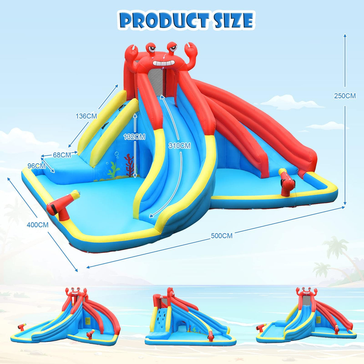 Inflatable Water Slide, 7 in 1 Giant Water Park Double Long Slide w/Splash Pool, Tunnel Adventure (with 750W Blower)