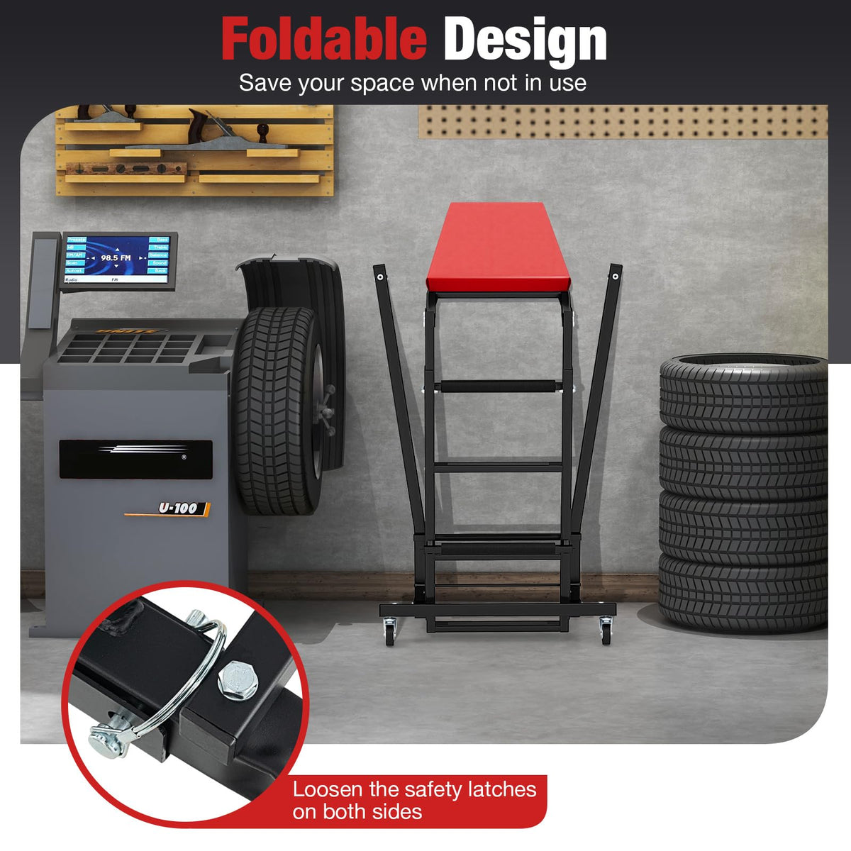 Foldable Topside Automotive Engine Creeper, 180 kg Capacity High Top Creeper Workstation