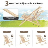 Outdoor Folding Sling Chair, Solid Fir Wood Lounge Chair with 3-Level Adjustable Backrest and Soft Padded Headrest