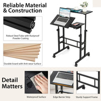 Giantex Mobile Stand up Computer Desk, Rolling Standing Laptop Cart with 2 Tilting Desktops