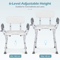 Height-adjustable hower Chair with Backrest and Padded Armrests