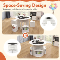 5 PCS Kids Table and Chair Set with 4 Storage Stools and Blackboard