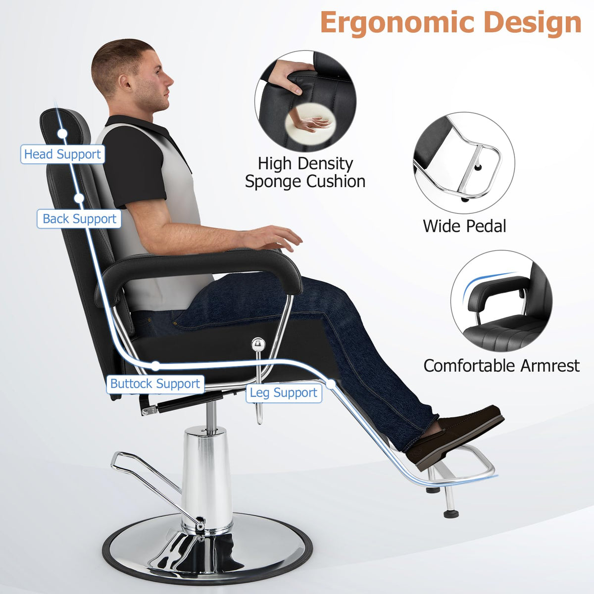 360° Swivel Salon Chair with Adjustable Headrest