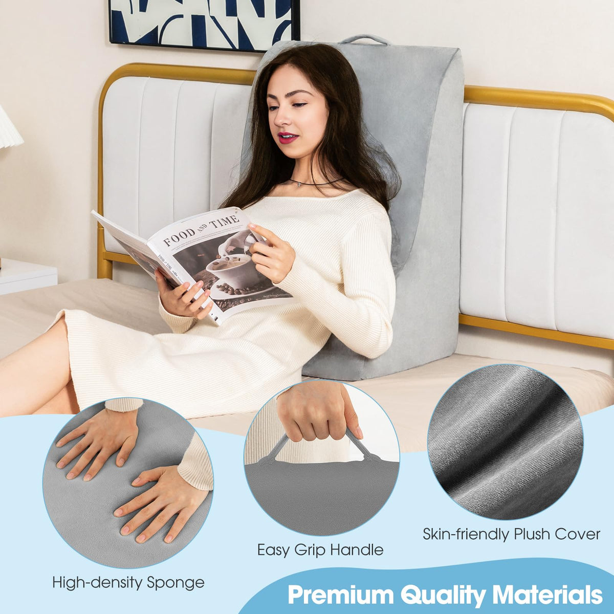 Giantex Wedge Pillow for Sleeping, 32cm Body Elevation Pillow with Unique Curved Design & Machine-washable Cover