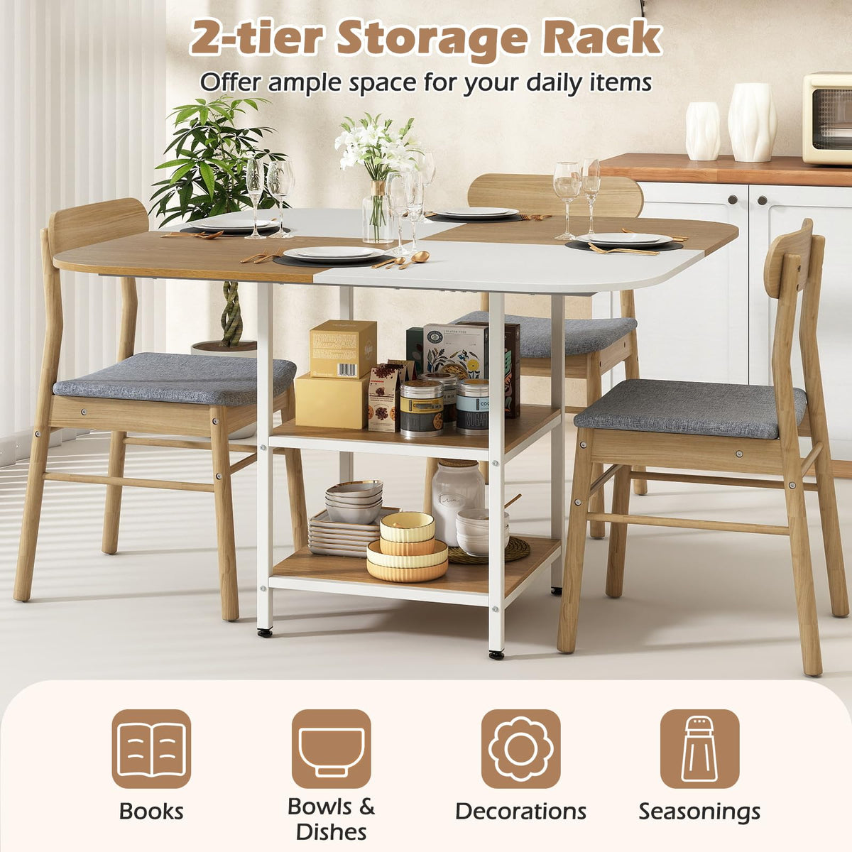 Giantex 120 CM Square Dining Table for 4, Elegant Kitchen Dinette Table