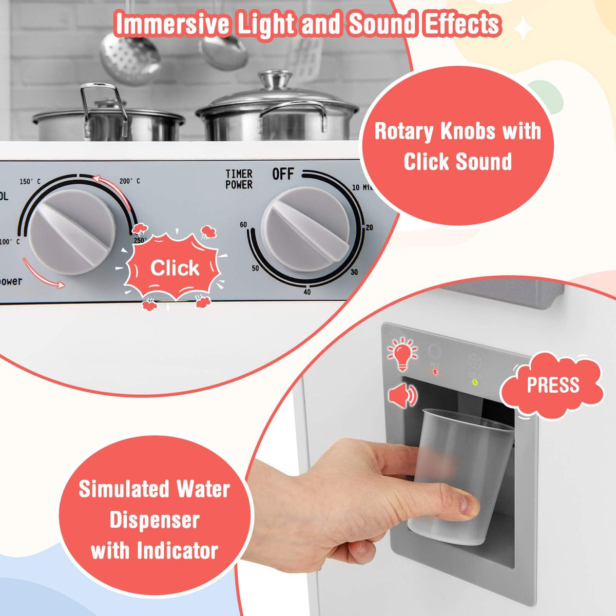 Kids Play Kitchen Toy Set with Water Dispenser and Washing Machine for Kids