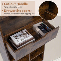 180cm Tall Freestanding Bookcase with Drawer and 2 Anti-Tip Kits for Home Office