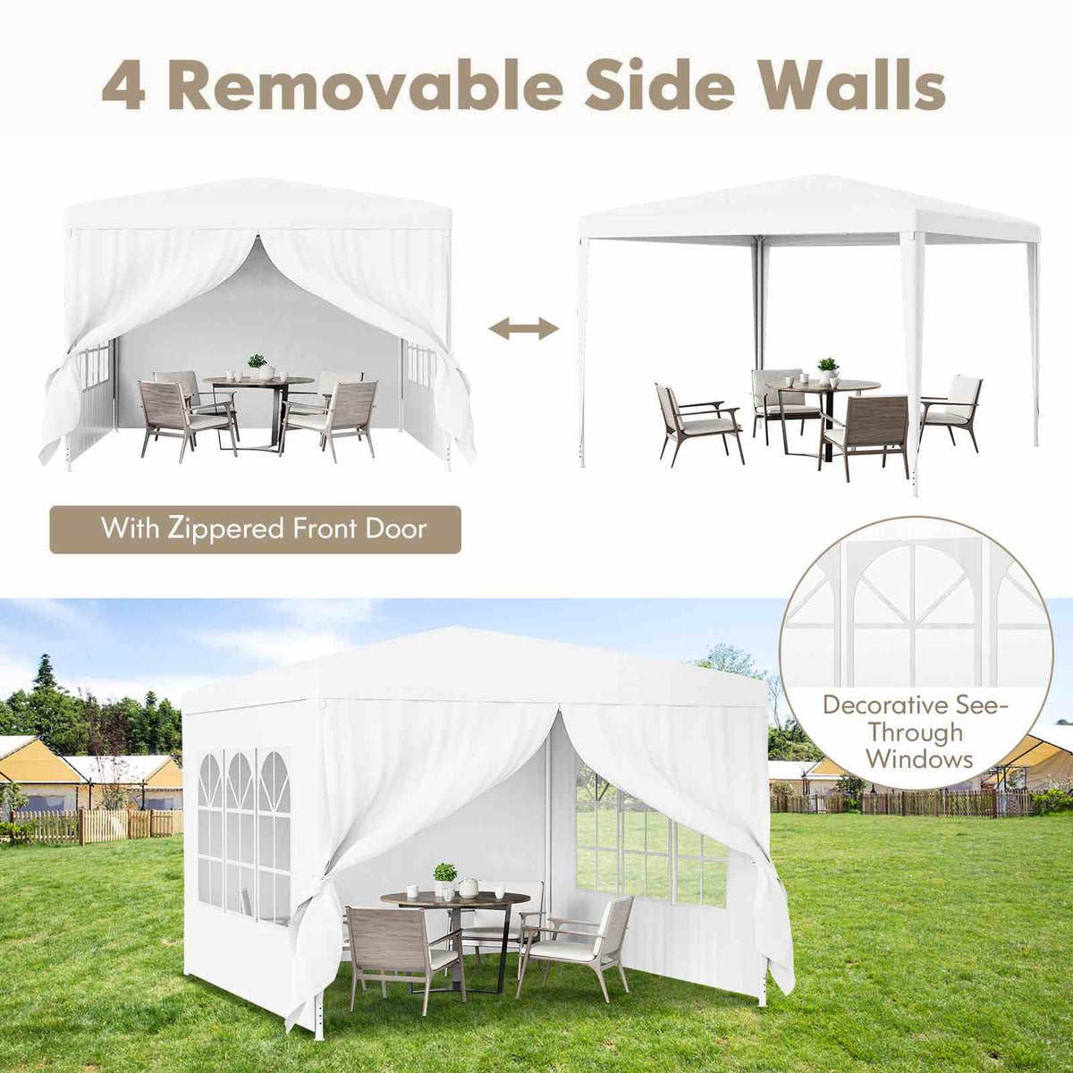 3m x3m Gazebo Shelter Patio Pavilion Screen Shelter w/Large Canopy & Steel Tubes