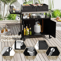 Grill Cart with Storage Outdoor Kitchen Island with Folding Stainless Steel Top