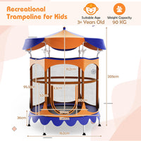 Kids Trampoline with Detachable Canopy, 60’’ Toddler Trampoline w/Safety Enclosure Net
