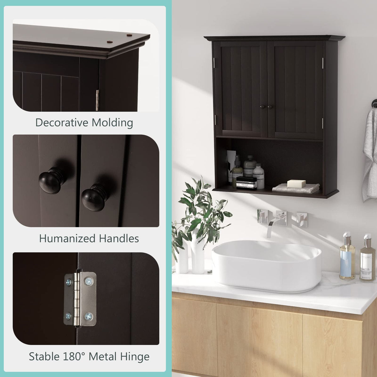 Giantex Bathroom Wall Cabinet, Wall Mounted Wooden Kitchen Cupboard Storage Cabinet, w/2 Doors & 2-Tier Adjustable Shelves