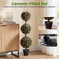 Artificial Triple Ball Rose Topiary Tree, 43.5" Faux Potted Floral Plant