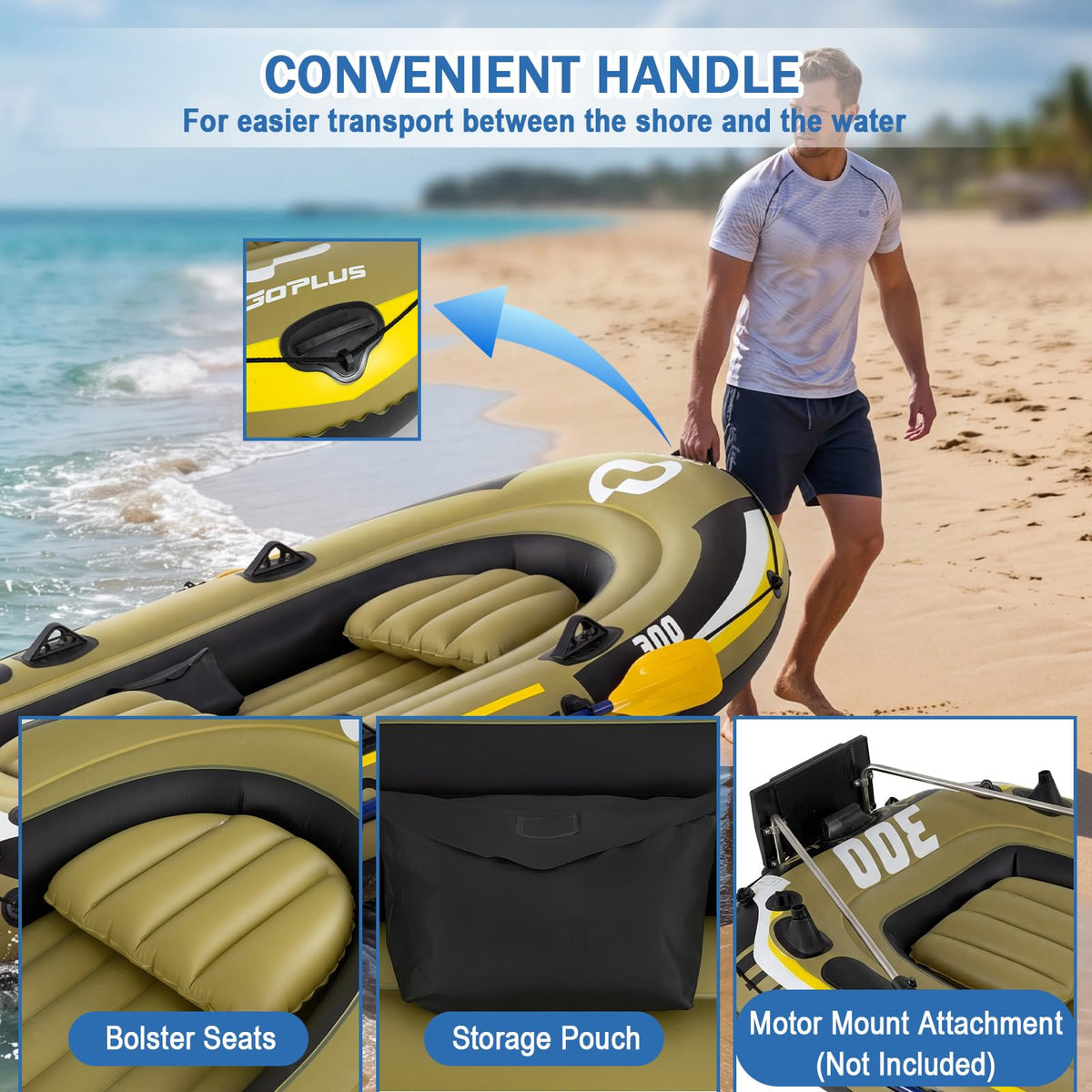 Inflatable Boat, 3/4 Person Heavy-Duty Fishing Raft Set