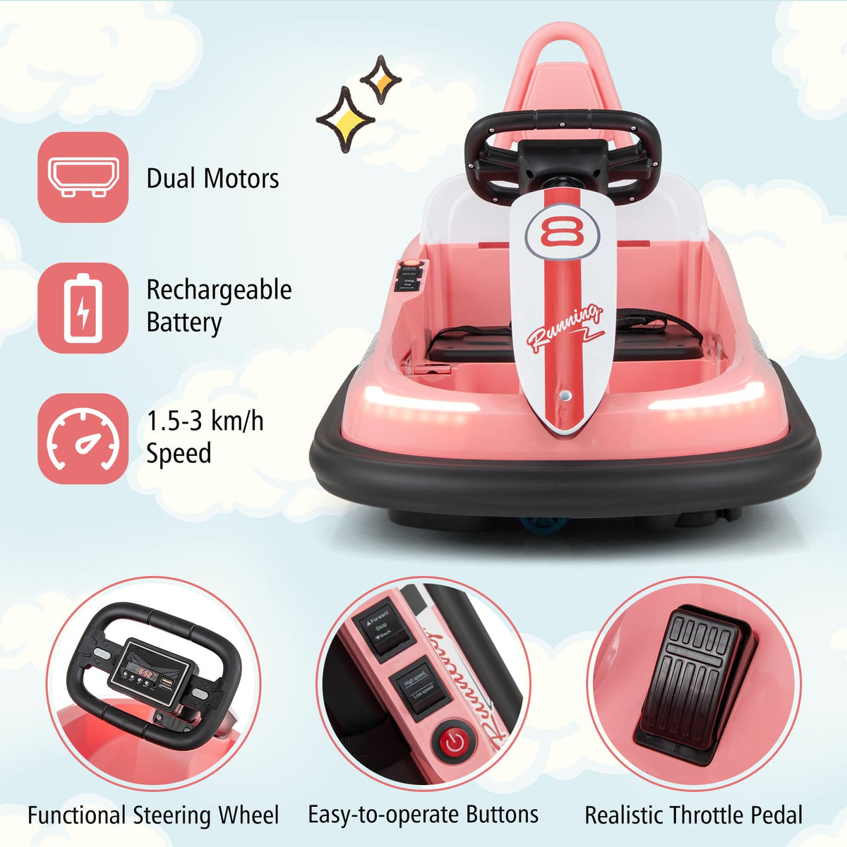 6V Electric kids Ride-on Bumper Car with 360° Spinning